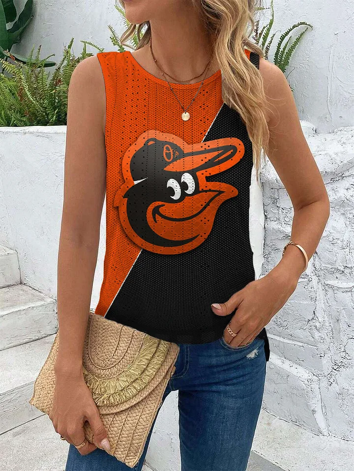 Cut Out Wrap Cross Wrap Back Asymmetrical Hem Tank Top-Baltimore Orioles - Baseswear