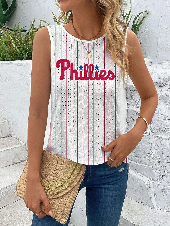 Cut Out Wrap Cross Wrap Back Asymmetrical Hem Tank Top-Philadelphia Phillies - Baseswear