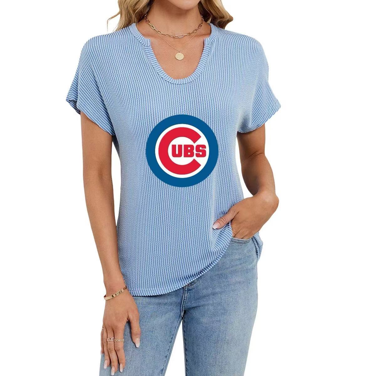 New Twist Strip Loose Women's Short Sleeve U Neck Knit Top T Shirt Women - Baseswear