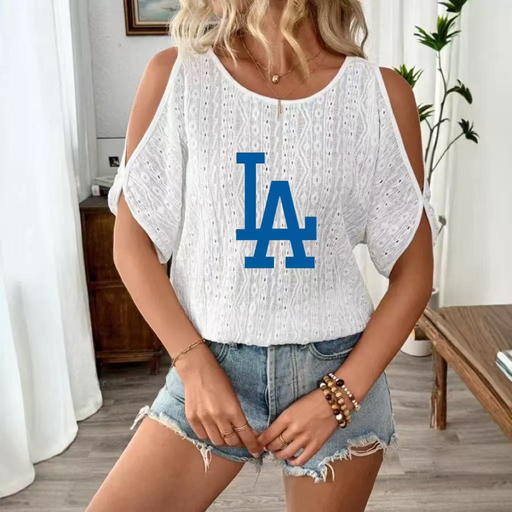 2025 spring and summer new solid color strapless hollow out bat sleeve T-shirt women - Baseswear