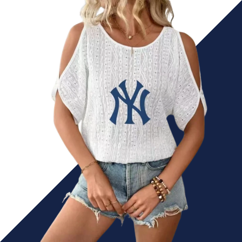 2025 spring and summer new solid color strapless hollow out bat sleeve T-shirt women - Baseswear