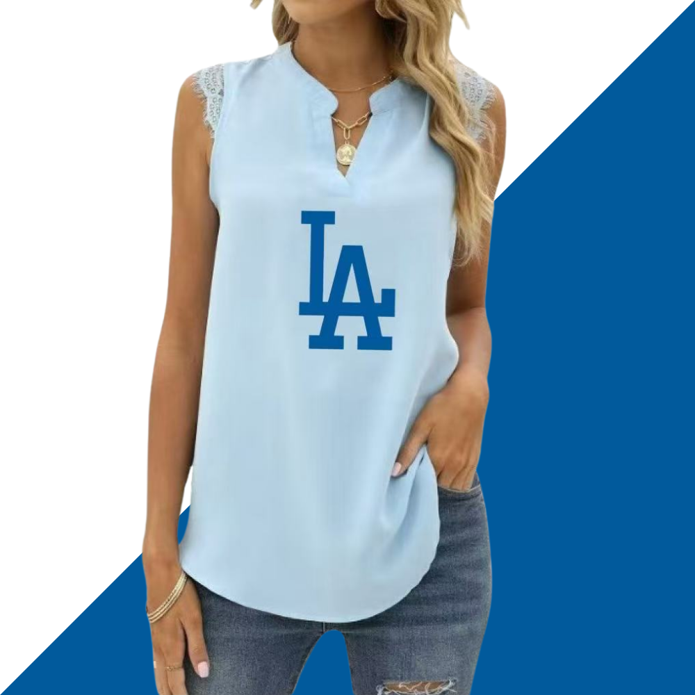 Spring and Summer New Solid Color Shirt Loose V Neck Sleeveless Lace Blouse - Baseswear