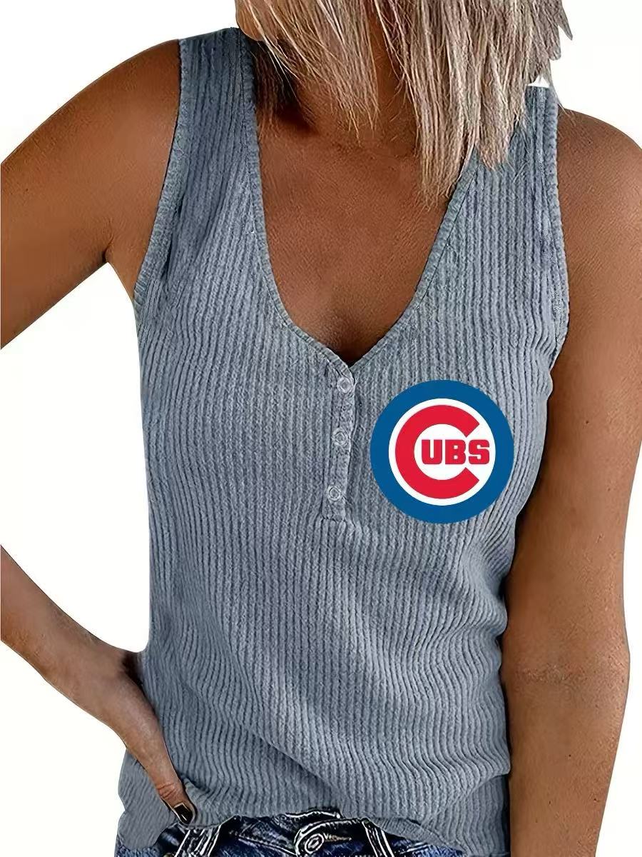 Women's Button Vest Solid Color V Neck Sleeveless T Shirt Top Creative Creation - Baseswear