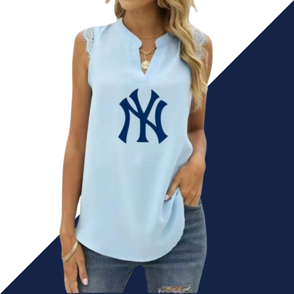Spring and Summer New Solid Color Shirt Loose V Neck Sleeveless Lace Blouse - Baseswear