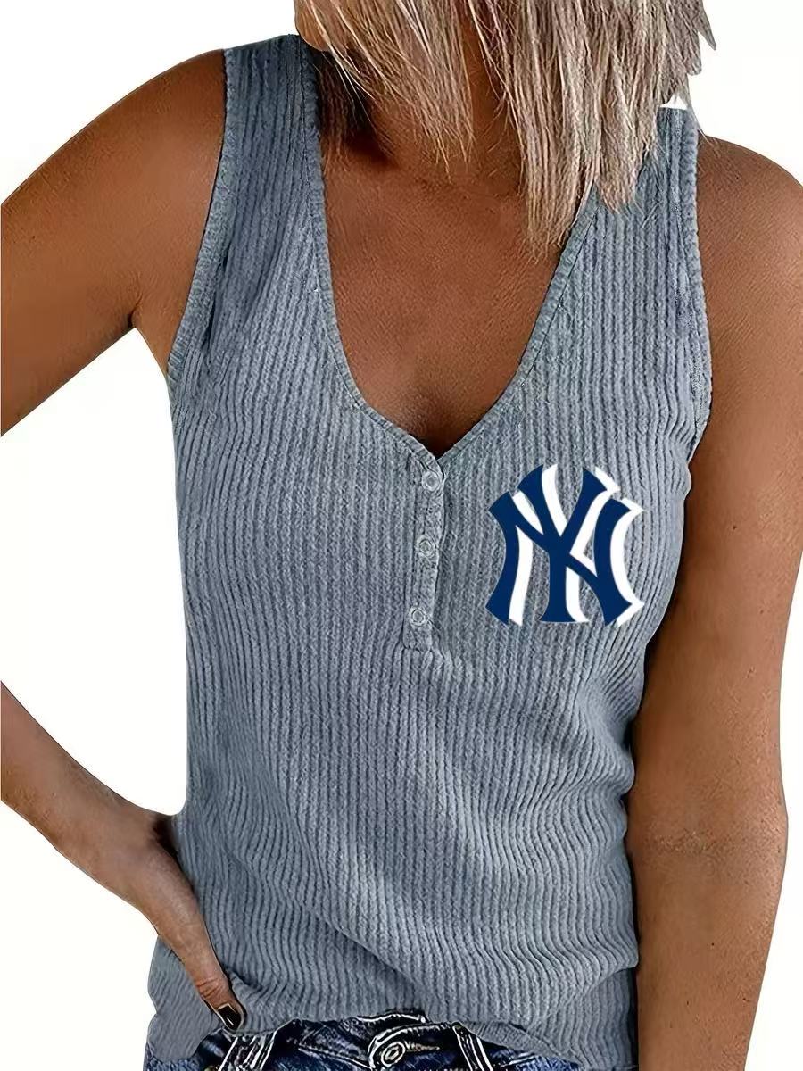 Women's Button Vest Solid Color V Neck Sleeveless T Shirt Top Creative Creation - Baseswear
