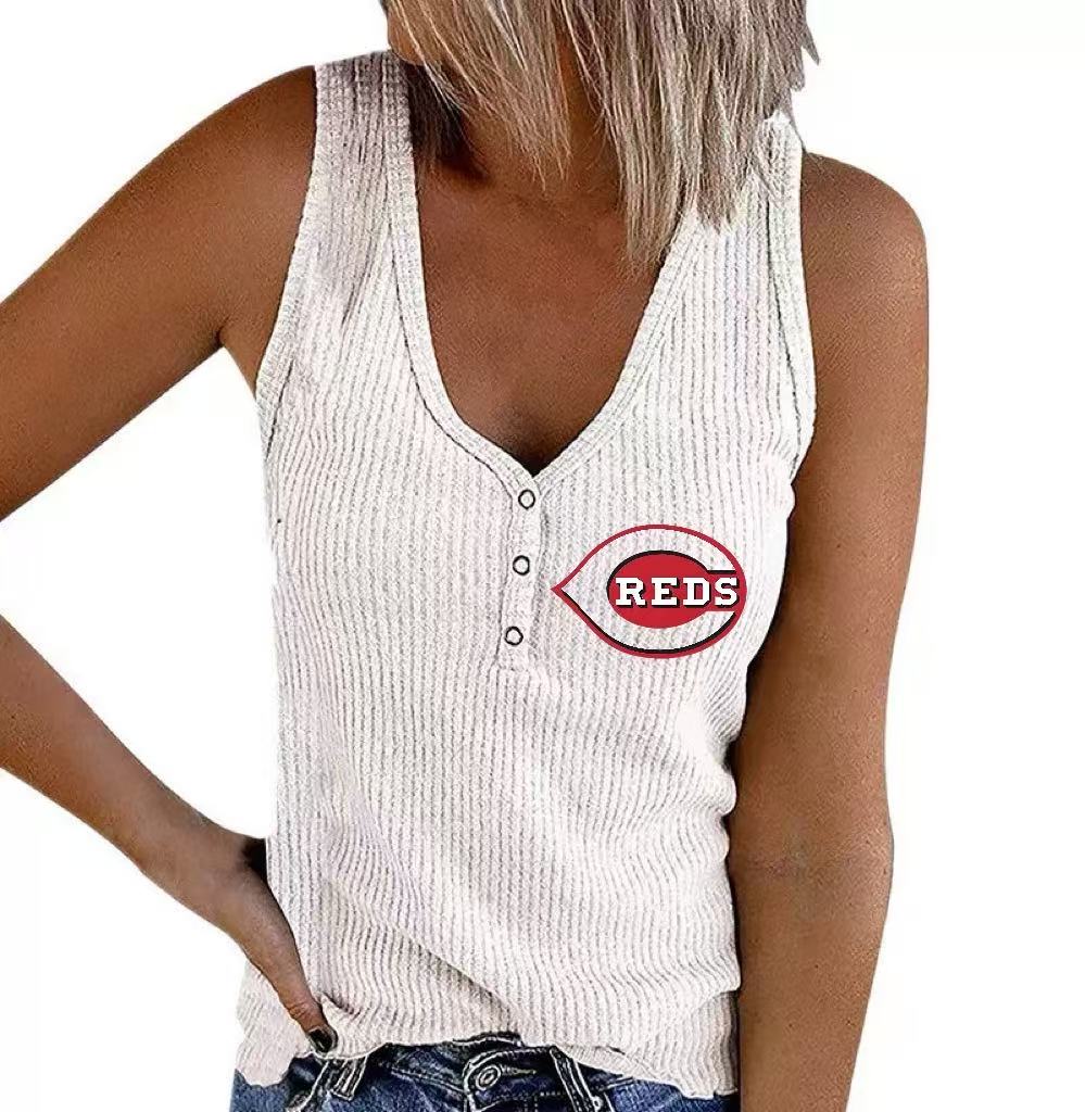 Women's Button Vest Solid Color V Neck Sleeveless T Shirt Top Creative Creation - Baseswear