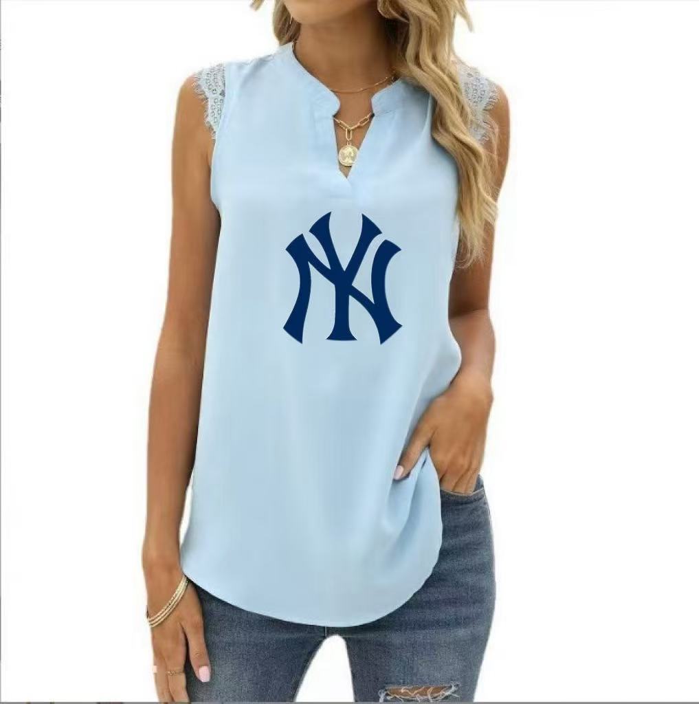 Spring and Summer New Solid Color Shirt Loose V Neck Sleeveless Lace Blouse - Baseswear