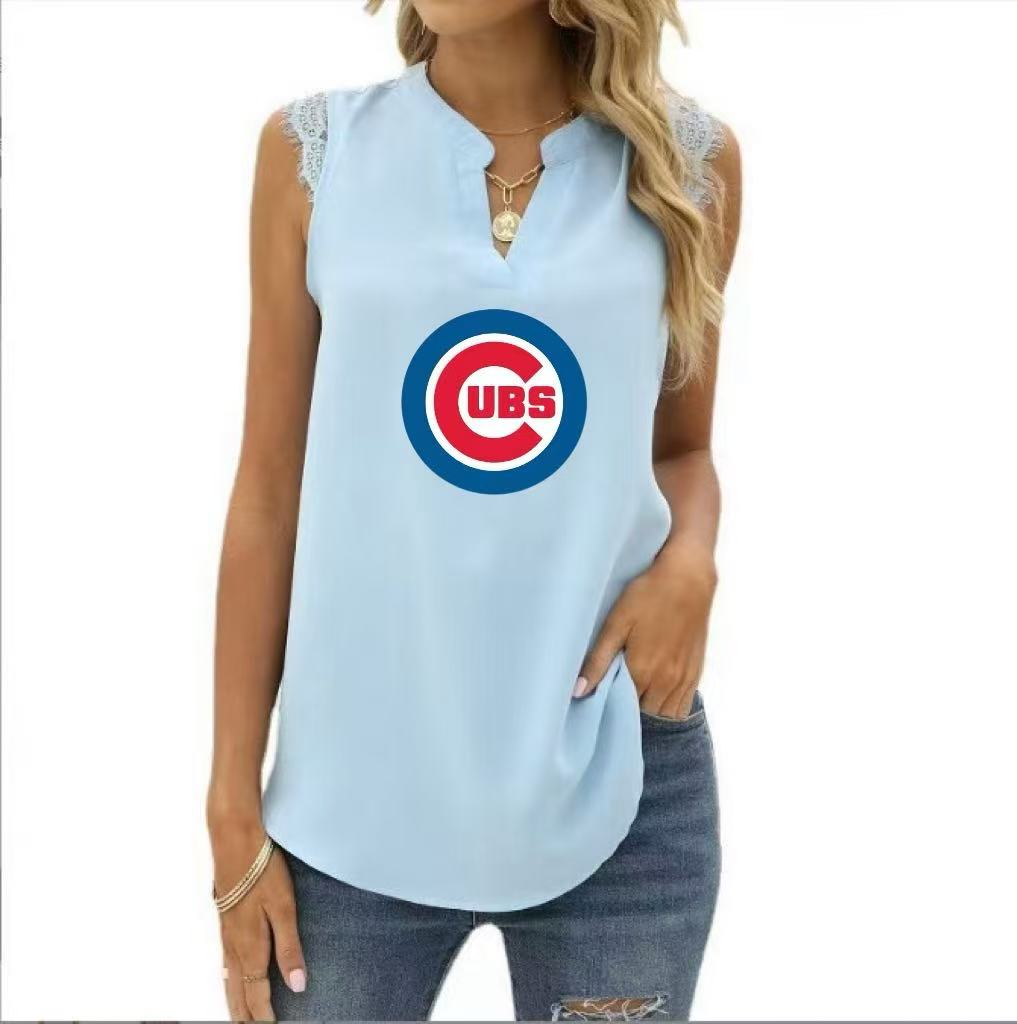 Spring and Summer New Solid Color Shirt Loose V Neck Sleeveless Lace Blouse - Baseswear