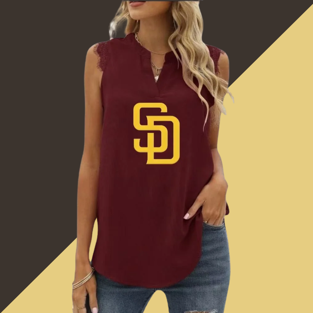 Spring and Summer New Solid Color Shirt Loose V Neck Sleeveless Lace Blouse - Baseswear