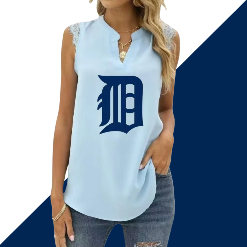 Spring and Summer New Solid Color Shirt Loose V Neck Sleeveless Lace Blouse - Baseswear