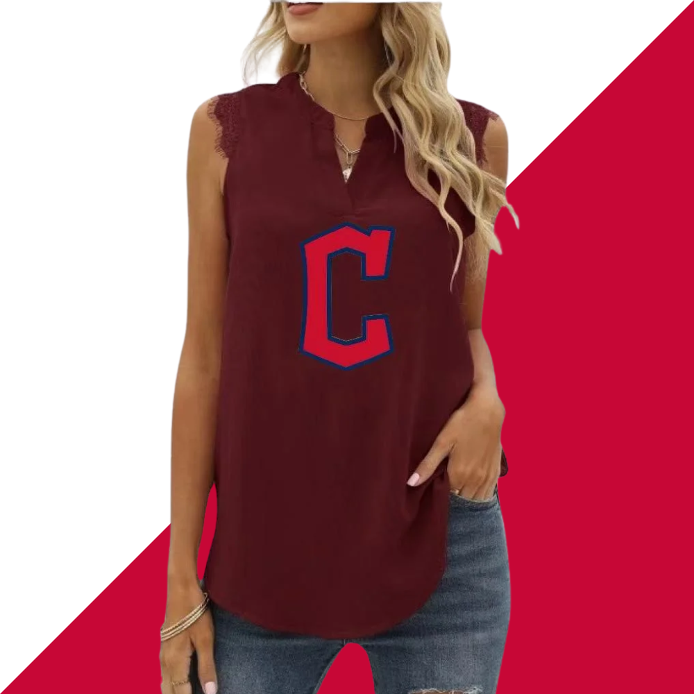 Spring and Summer New Solid Color Shirt Loose V Neck Sleeveless Lace Blouse - Baseswear
